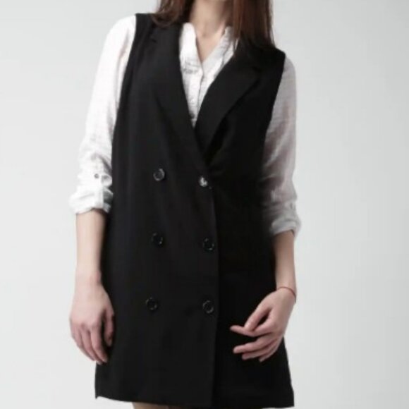 Forever 21 longline double-breasted vest black women's size S - Picture 1 of 10